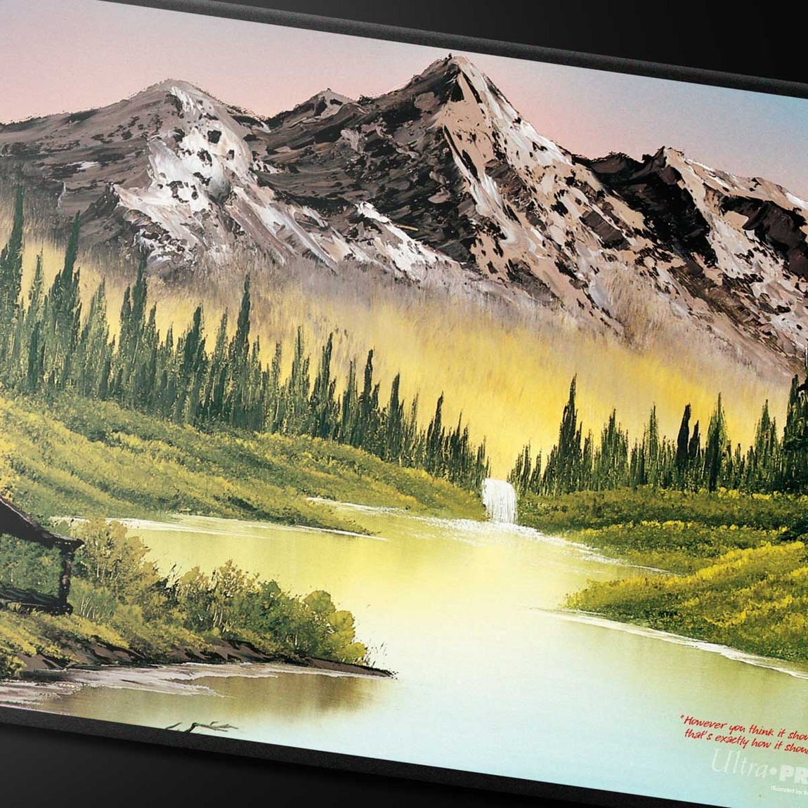 Bob Ross Mountain Retreat Black Stitched Playmat