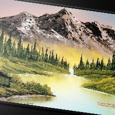 Bob Ross Mountain Retreat Black Stitched Playmat