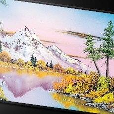 Bob Ross Mighty Mountain Lake Black Stitched Playmat